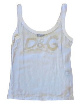 Dolce & Gabbana White D&G Logo Women’s Sheer and Cotton Blend Tank Top